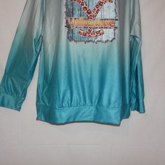 Yellowstone L Ombre Aqua Turquoise Stretch Knit Pullover Top I058 - Picture 5 of 6